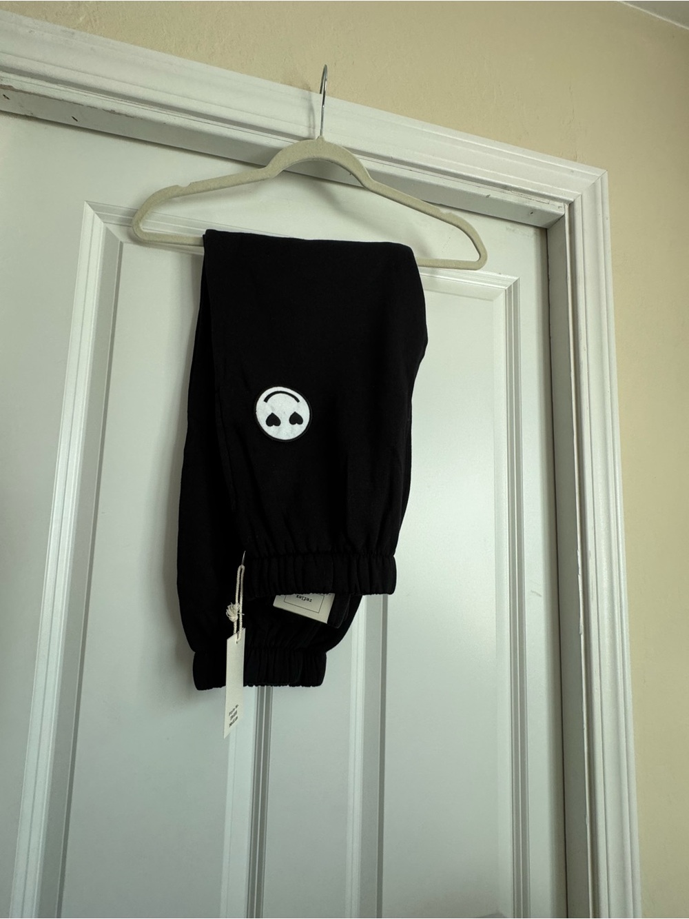 New Reflex Medium Black Ultra Soft Sweatpants With Smiley Face Patch